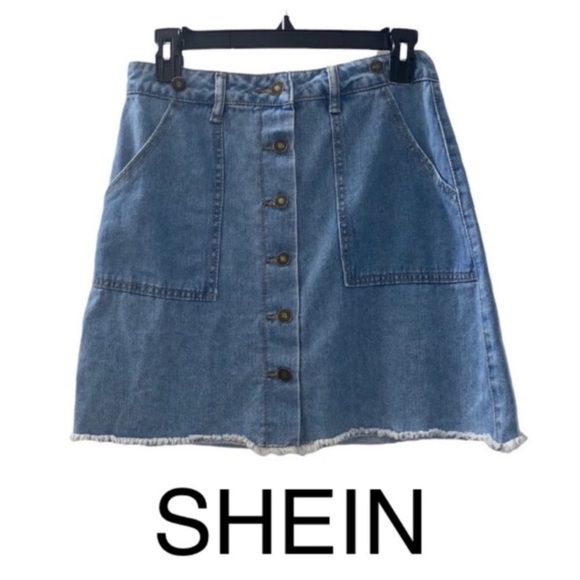 SHEIN Dresses & Skirts - SHEIN Button-Up Denim Blue Jean Mini Skirt w/Pockets Women’s Size MEDIUM